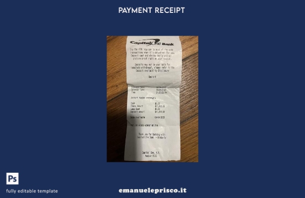 modello di ricevuta di pagamento bancario USA Capital one in stile verificato